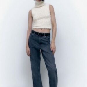 Fuzzy White Turtleneck Sleeveless Sweater